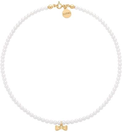 Złoty naszyjnik z białych pereł SWAROVSKI® CRYSTAL z kokardką -40 cm