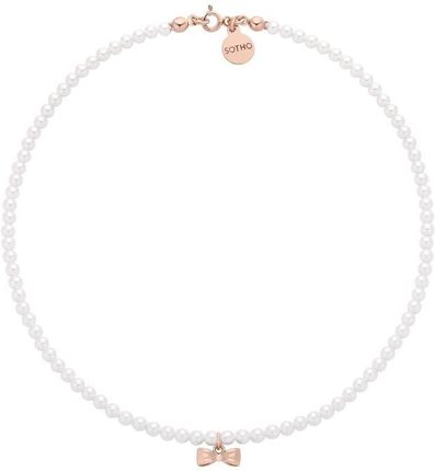 Naszyjnik z białych pereł SWAROVSKI® CRYSTAL z kokardką z różowego złota -40cm
