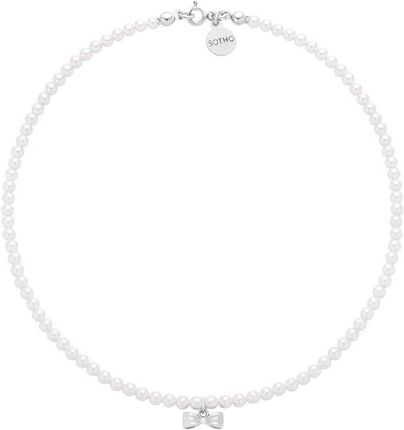 Srebrny naszyjnik z białych pereł SWAROVSKI® CRYSTAL z kokardką -50cm