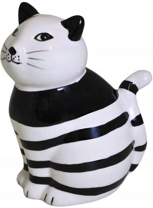 Skarbonka Ceramiczna Kot W Czarno-Białe Paski 15Cm