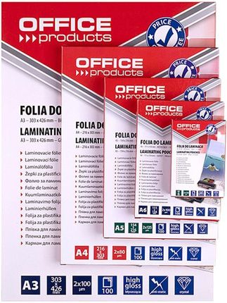 Folia Do Laminowania Office Products A3 2X80Mikr. Błyszcząca 100szt. Transparentna