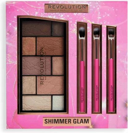 Makeup Revolution London Shimmer Glam Eye Gift Set Zestaw Paletka Cieni Do Powiek Reloaded Dimension Eyeshadow Palette 27G Neutral Charm+ Pędzel Kosm