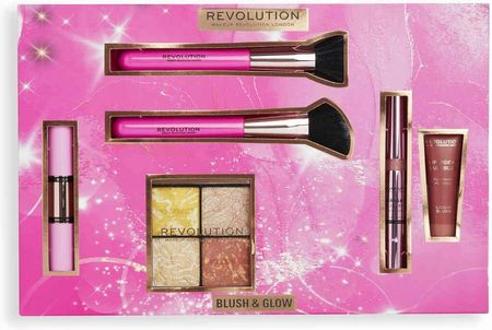 Makeup Revolution London Blush & Glow Gift Set Zestaw Paletka Rozświetlająca Highlighter Quad 9,6g Make It Count + Rozświetlacz Bright Light Highligh