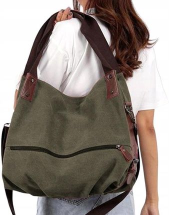 Torebka Damska Oliwkowa Khaki Tkanina Pojemna Na Ramię A4