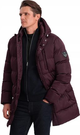 Długa zimowa kurtka męska pikowana satynowa bordowa V4 OM-JALJ-0147 XL
