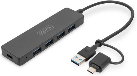 Digitus Hub USB 3.0/Koncentrator 4 portowy USB A + adapter USB C 0.2m 5Gbps złącze USB C (DA70235)