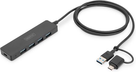 Digitus Hub USB 3.0/Koncentrator 4 portowy USB A + adapter USB C 1.2m 5Gbps złącze USB C (DA70236)