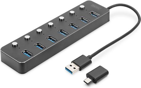 Digitus Hub USB 3.0/Koncentrator 7 portowy USB A + adapter USB C 5Gbps (DA70248)