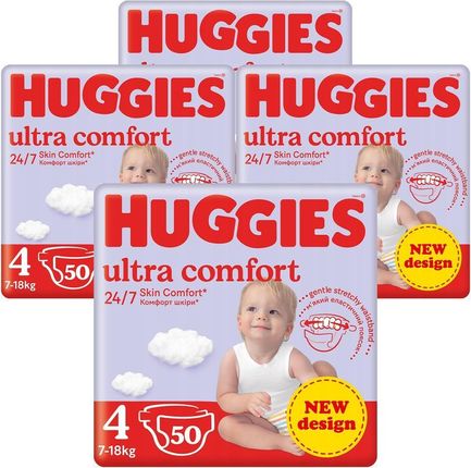 Pieluszki Huggies 4 ultra comfort 7-18kg 200 szt. (zestaw 4x50)