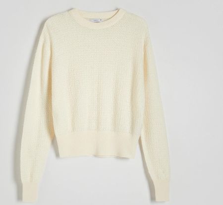Reserved - Strukturalny sweter z bawełną - Kremowy