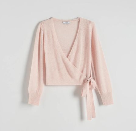 Reserved - Kopertowy sweter z wiązaniem - Różowy