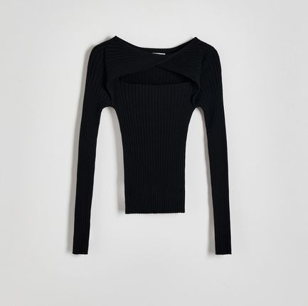 Reserved - Sweter z ozdobnym wycięciem - Czarny
