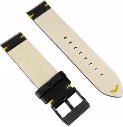 Bisset Czarny skórzany pasek do zegarka 22mm z żółtą nitką ZEGBIS178