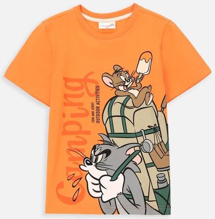 T-shirt z krótkim rękawem pomarańczowy z nadrukiem, licencja TOM & JERRY