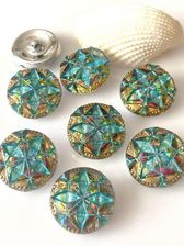 Guzik Szklany 22 5mm Fantazy Dichroic Turquoise / Gold 1szt.