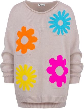 Sweter damski w kolorowe kwiaty z dlłuższym tyłem LILANA
