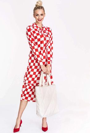 Sukienka w kratę z wiązanym dekoltem Ann Gissy biało-czerwona (XY202117)