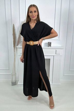 Sukienka długa z ozdobnym paskiem czarna
