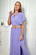 Sukienka długa z ozdobnym paskiem fioletowa - zdjęcie 1