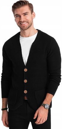 Sweter męski strukturalny kardigan z kieszeniami czarny V1 OM-SWCD-0109 XL