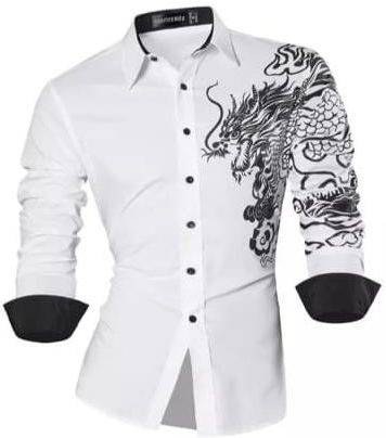 MD koszula męska czarny smok tatuaż M/38 Biała