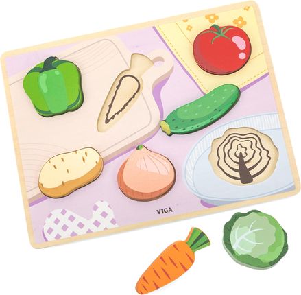 Viga Toys Drewniane Puzzle Układanka Montessori 2W1 Figurki Warzywa