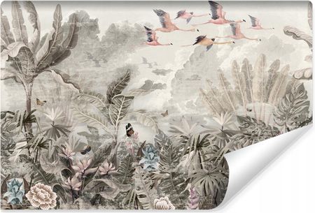 Muralo Fototapeta Ścienna Bananowce Tropikalne Liście Flamingi Vintage 180X120