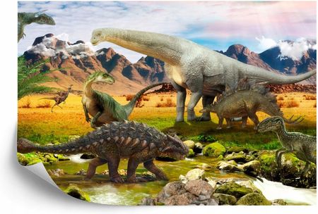 Doboxa Fototapeta Samoprzylepna Realistyczne Dinozaury Nad Rzeką 520X318