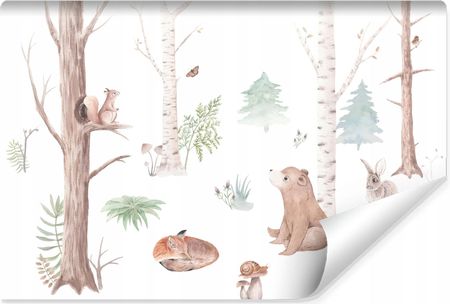 Muralo Fototapeta Dla Dzieci Akwarelowy Las Zwierzątka Leśne Styl Boho 368X254