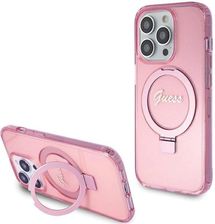 Guess Etui Ring Stand Script Glitter Magsafe Na Iphone 15 Pro Max Różowe