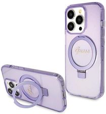 Guess Etui Ring Stand Script Glitter Magsafe Na Iphone 15 Pro Fioletowe