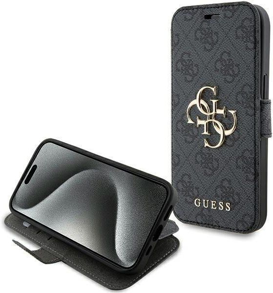 Guess Gubkp15S4Gmggr Etui Obudowa Pokrowiec Do Iphone 15 14 13 6 1 Szary Grey Book 4G Metal Logo