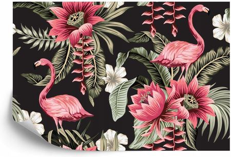 Doboxa Fototapeta Samoprzylepna Tropikalne Kwiaty I Flamingi Vintage 312X219