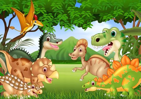 Doboxa Fototapeta Samoprzylepna Bajkowe Dinozaury W Dżungli 254X184
