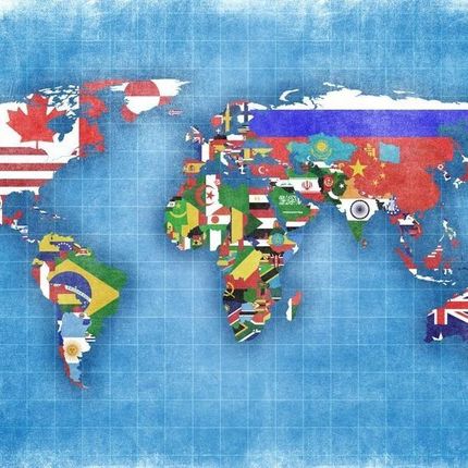 Artpro Fototapeta 3D Na Ścianę  400X309  Mapa Świata Flagi Państw