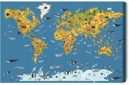 Doboxa Obraz Na Płótnie Mapa Świata Ze Zwierzętami Dla Dzieci 30x20 LB-1384-C (5905451581984)