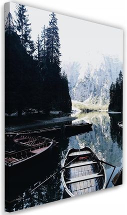 Feeby Obraz Łódki na jeziorze z widokiem na góry 40x60 (5590453)