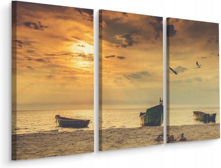Muralo Obraz Tryptyk Łodzie Plaża Słońce Dekor 3D 150x100 (ML2344C150100_3X50100)