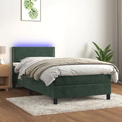 Vidaxl Łóżko Kontynentalne Z Materacem I Led Zielony Aksamit 90X190 Cm 3134318