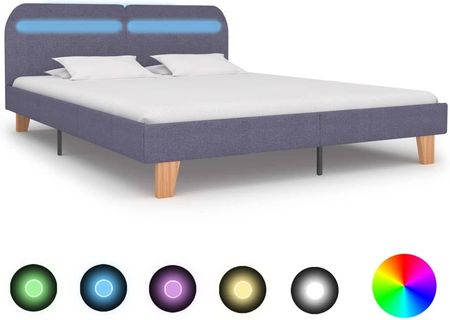 VidaXL Rama łóżka LED, jasnoszara, tkanina, 160 x 200 cm