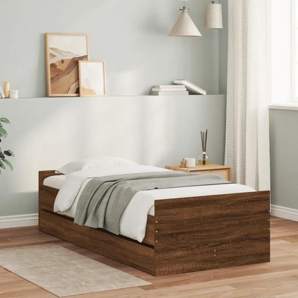 Rama łóżka z szufladami, brązowy dąb, 90x190 cm