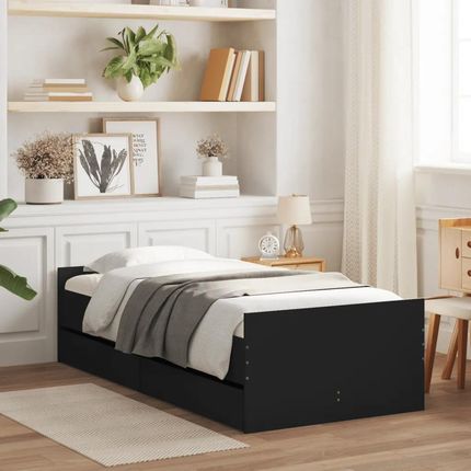 Rama łóżka z szufladami, czarna, 90x190 cm