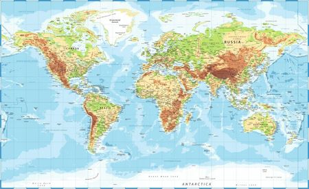 Plakat Mapa Świata Fizyczna 70cm x 115cm (ENC)