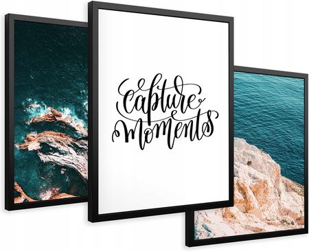Printedwall Zestaw Obrazy w ramie plakaty typografia morze ocean fale tryptyk 43x99