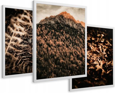 Printedwall Zestaw Obrazy w ramie plakaty góry jesień liście boho tryptyk 43x99