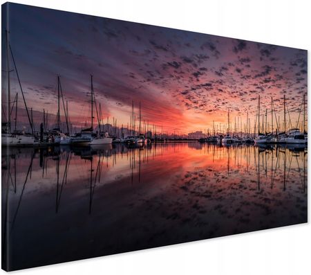 Printedwall Obraz na płótnie zachód słońca łodzie Nowoczesny na ścianę 100x70 (DOSALONUSYPIALNI)