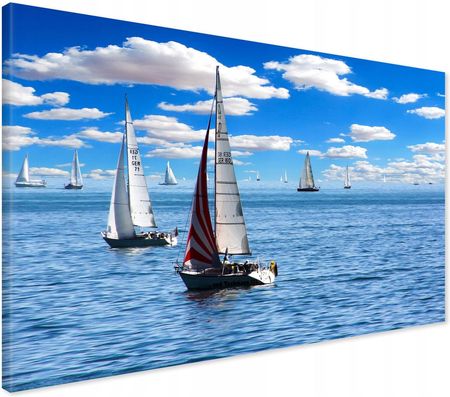 Printedwall Obraz na płótnie łódki morze niebo Nowoczesny na ścianę 70x50 (DOSALONUSYPIALNI)