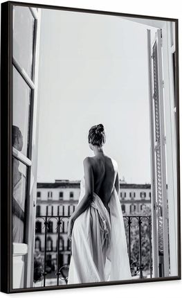 Obraz czarno-biały kobieta na balkonie 49x69 cm nowoczesny obraz w ramie (SB50X70088L1837001)