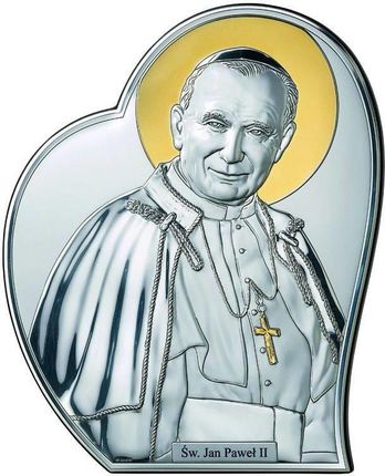 Valenti & Co Obraz Jana Pawła II srebrny ze złoceniami Rozmiar: 12.1x14.6 cm (V180614LORO)