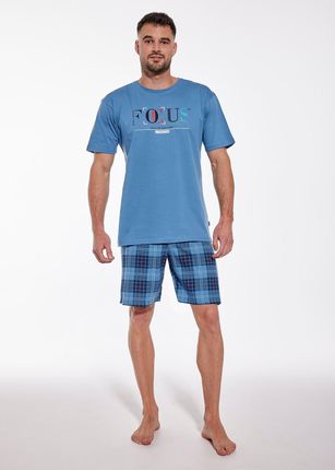 Piżama męska, spodenki kratka krótki rękaw M-5XL (M, niebieski)